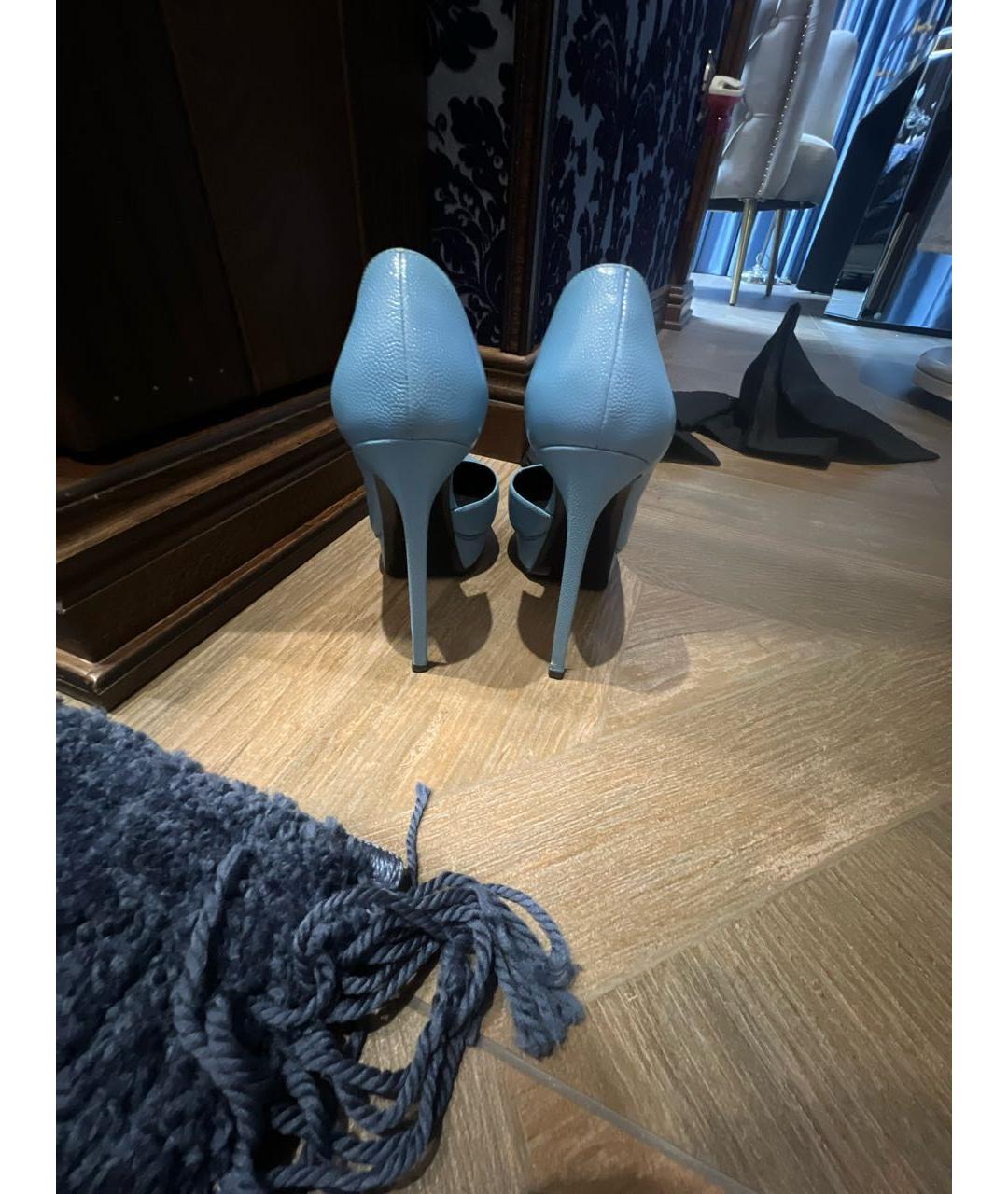 SAINT LAURENT Голубые кожаные туфли, фото 4