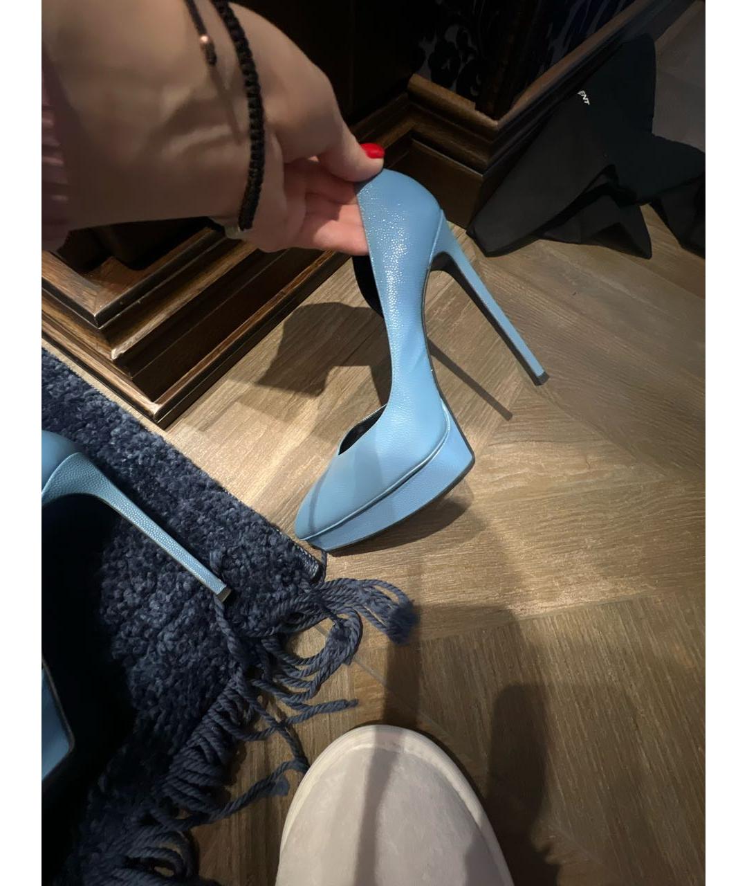 SAINT LAURENT Голубые кожаные туфли, фото 7