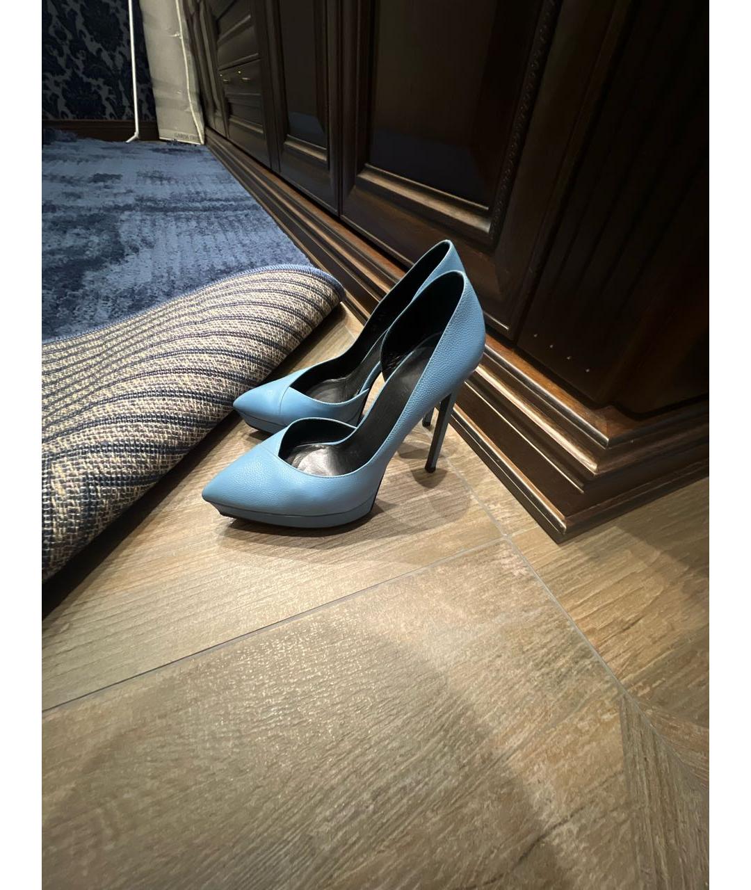 SAINT LAURENT Голубые кожаные туфли, фото 5