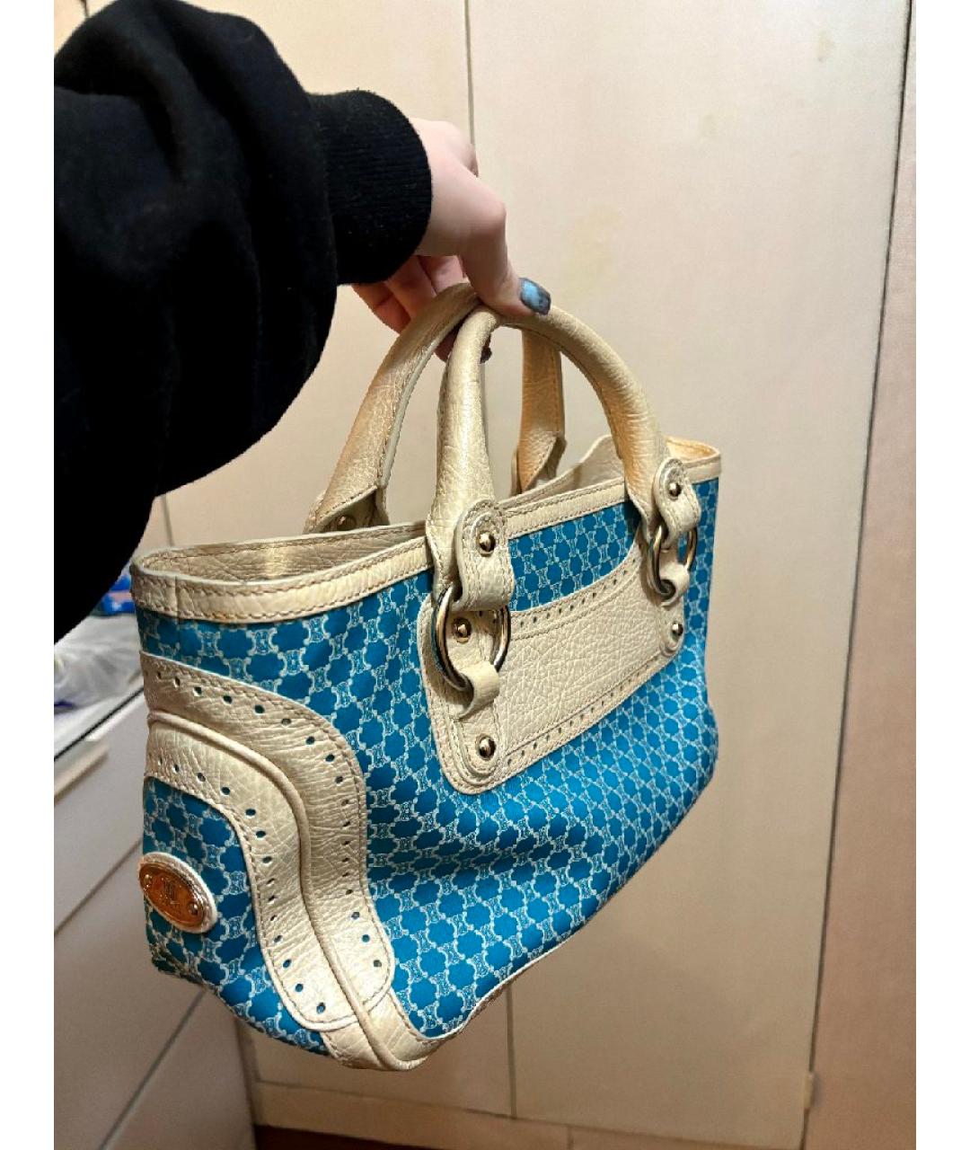 CELINE Бирюзовая кожаная сумка с короткими ручками, фото 2