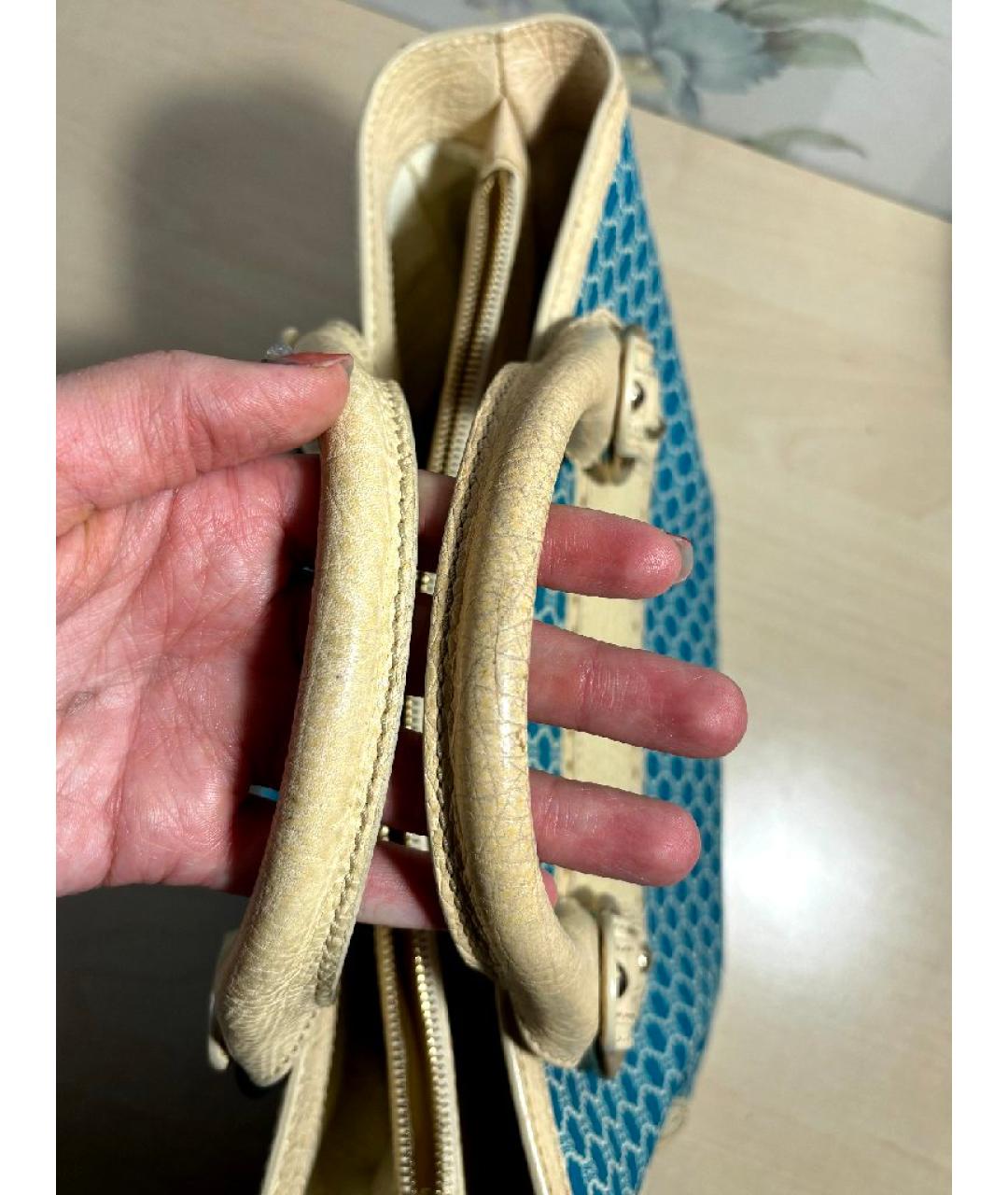 CELINE Бирюзовая кожаная сумка с короткими ручками, фото 5