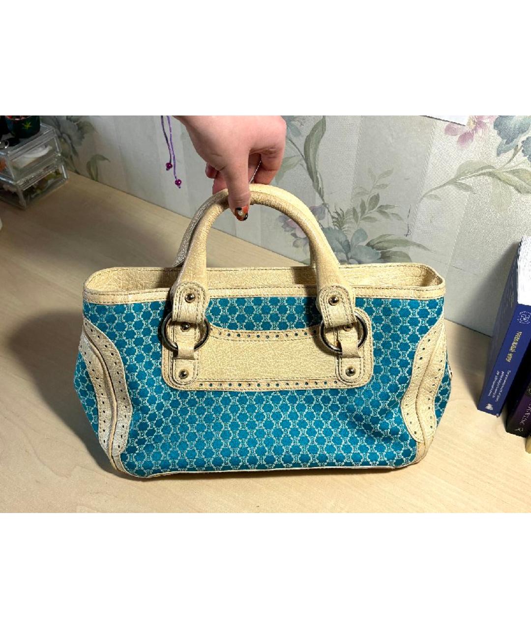 CELINE Бирюзовая кожаная сумка с короткими ручками, фото 10