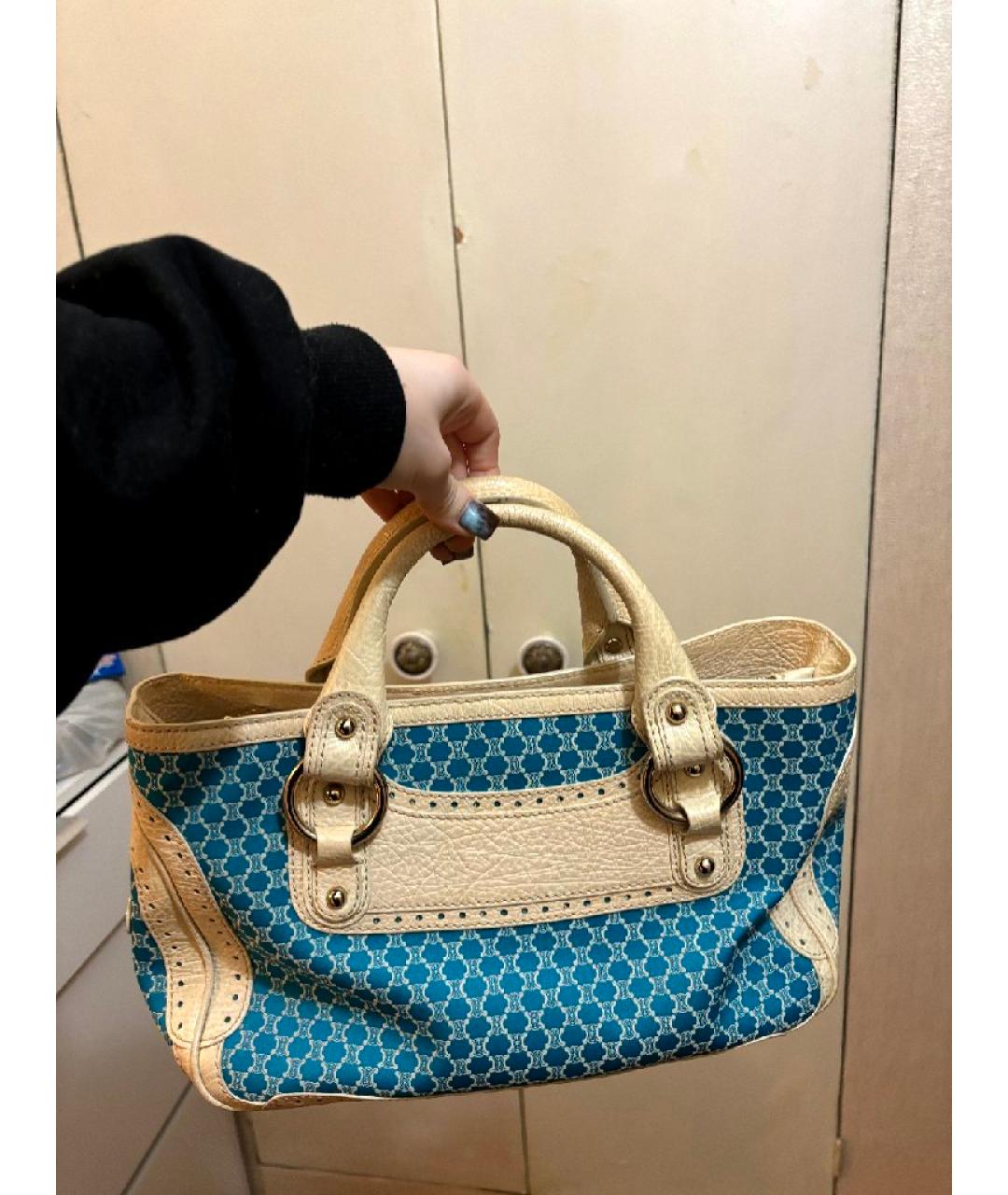 CELINE Бирюзовая кожаная сумка с короткими ручками, фото 3