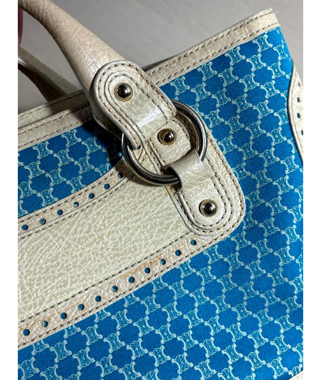 CELINE Бирюзовая кожаная сумка с короткими ручками, фото 7