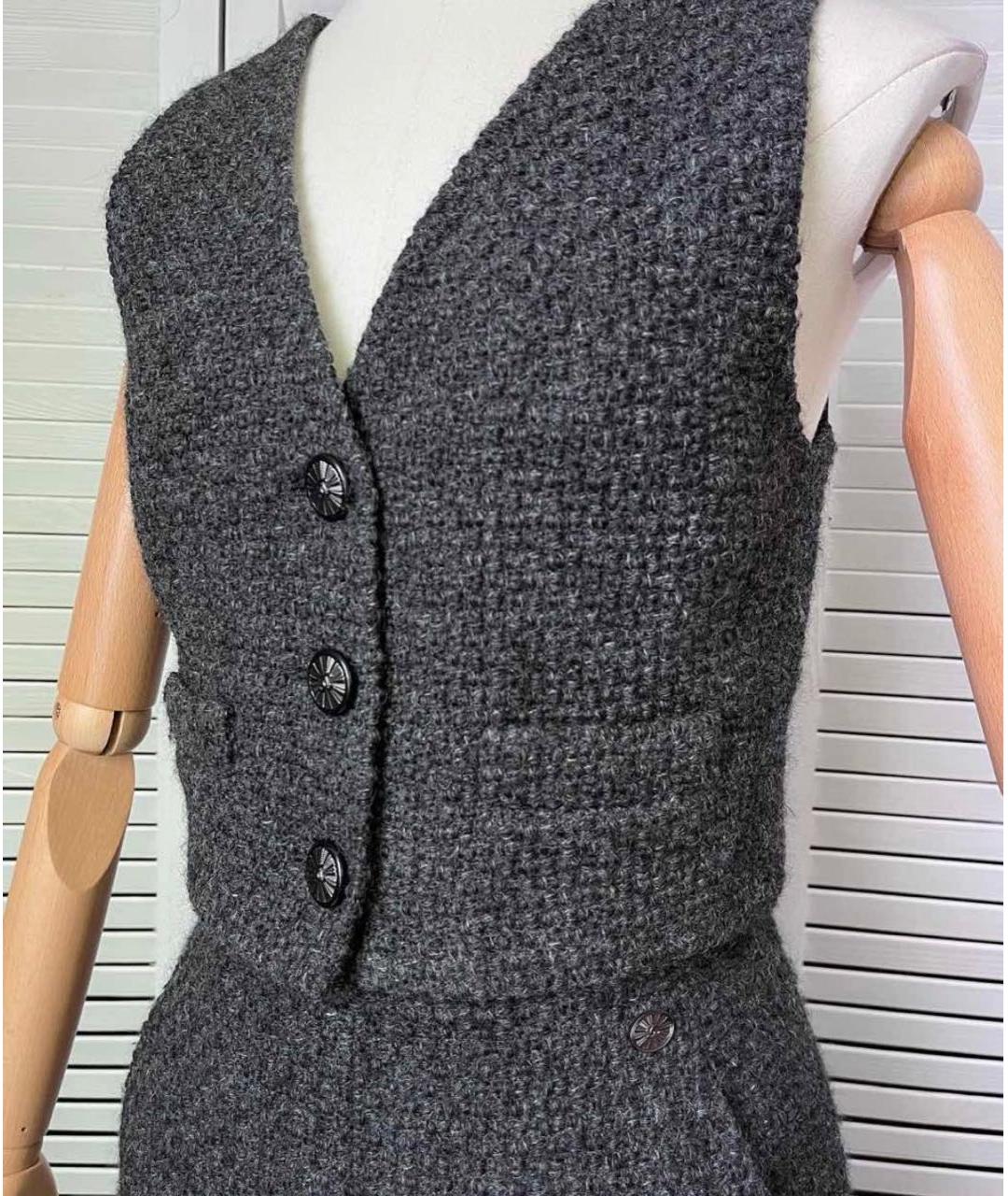 CHANEL Антрацитовый шерстяной костюм с юбками, фото 2