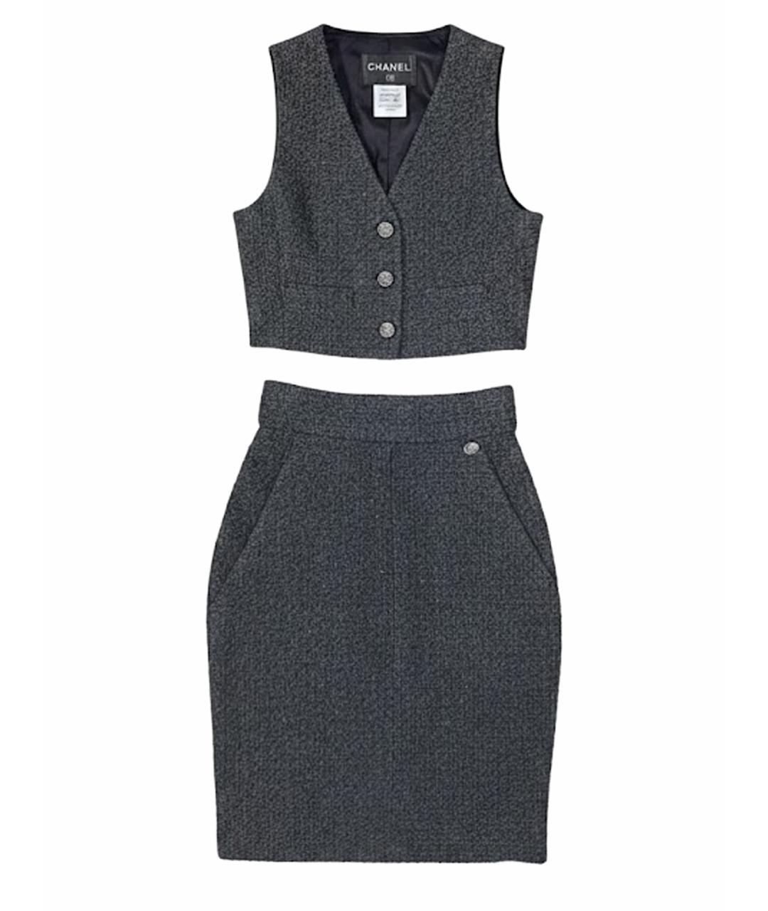 CHANEL Антрацитовый шерстяной костюм с юбками, фото 1