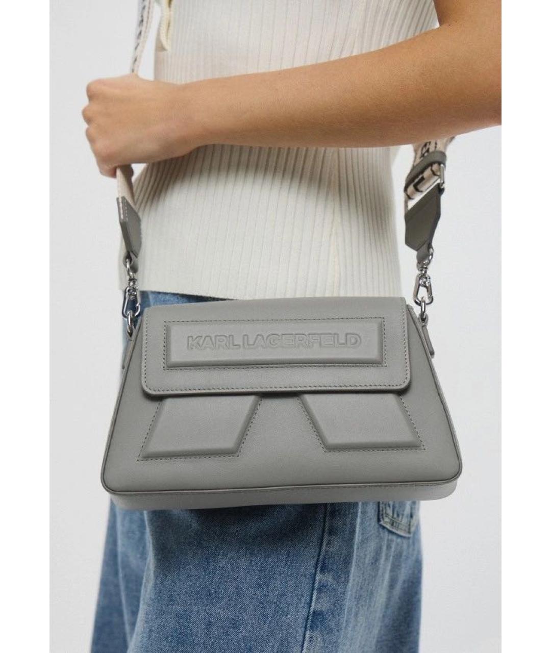 KARL LAGERFELD Серая кожаная сумка через плечо, фото 5