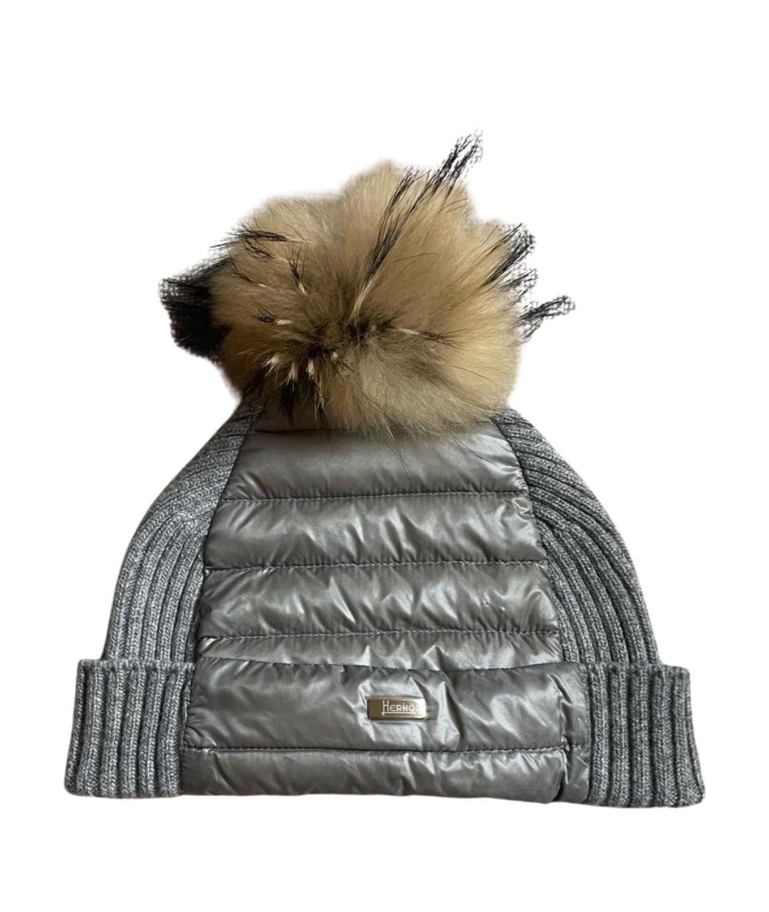 HERNO Серая шерстяная шапка, фото 1