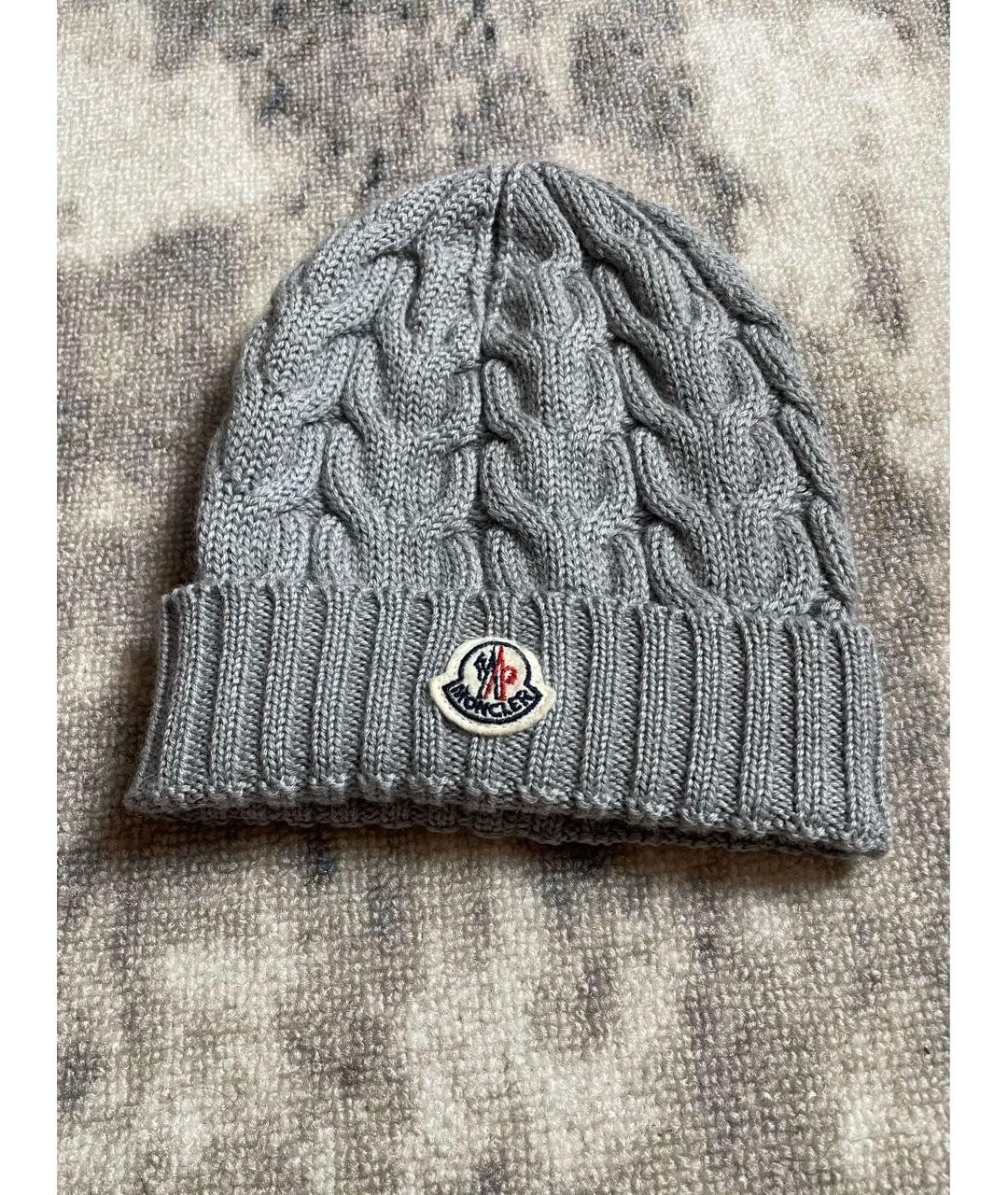 MONCLER Серая шерстяная шапка, фото 2