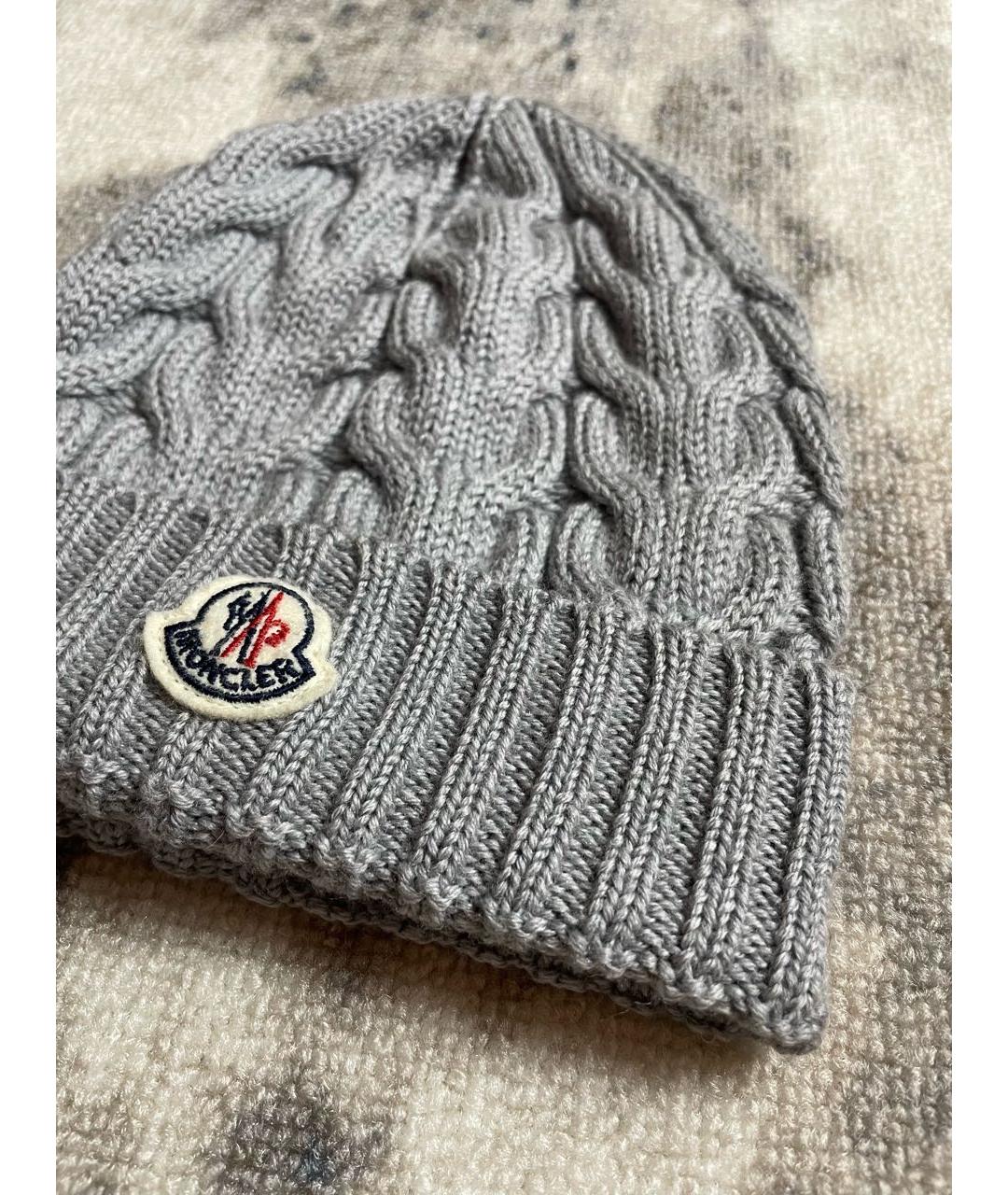 MONCLER Серая шерстяная шапка, фото 3