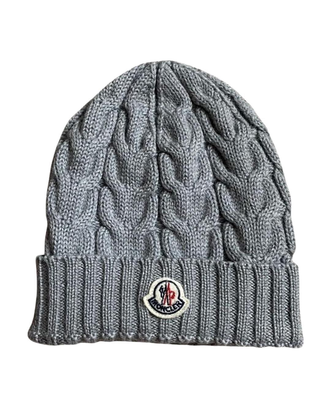MONCLER Серая шерстяная шапка, фото 1