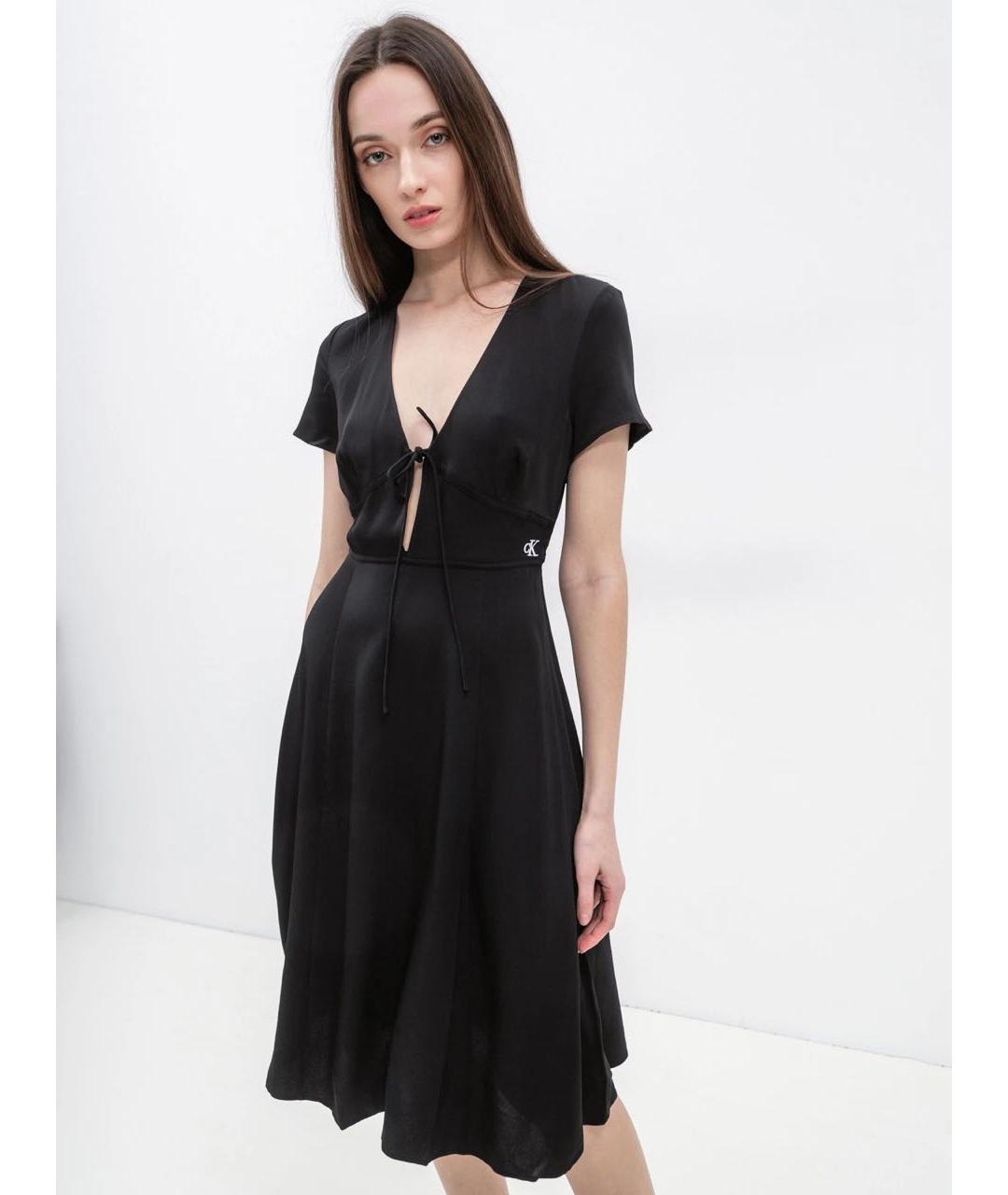 CALVIN KLEIN Черное вискозное повседневное платье, фото 2