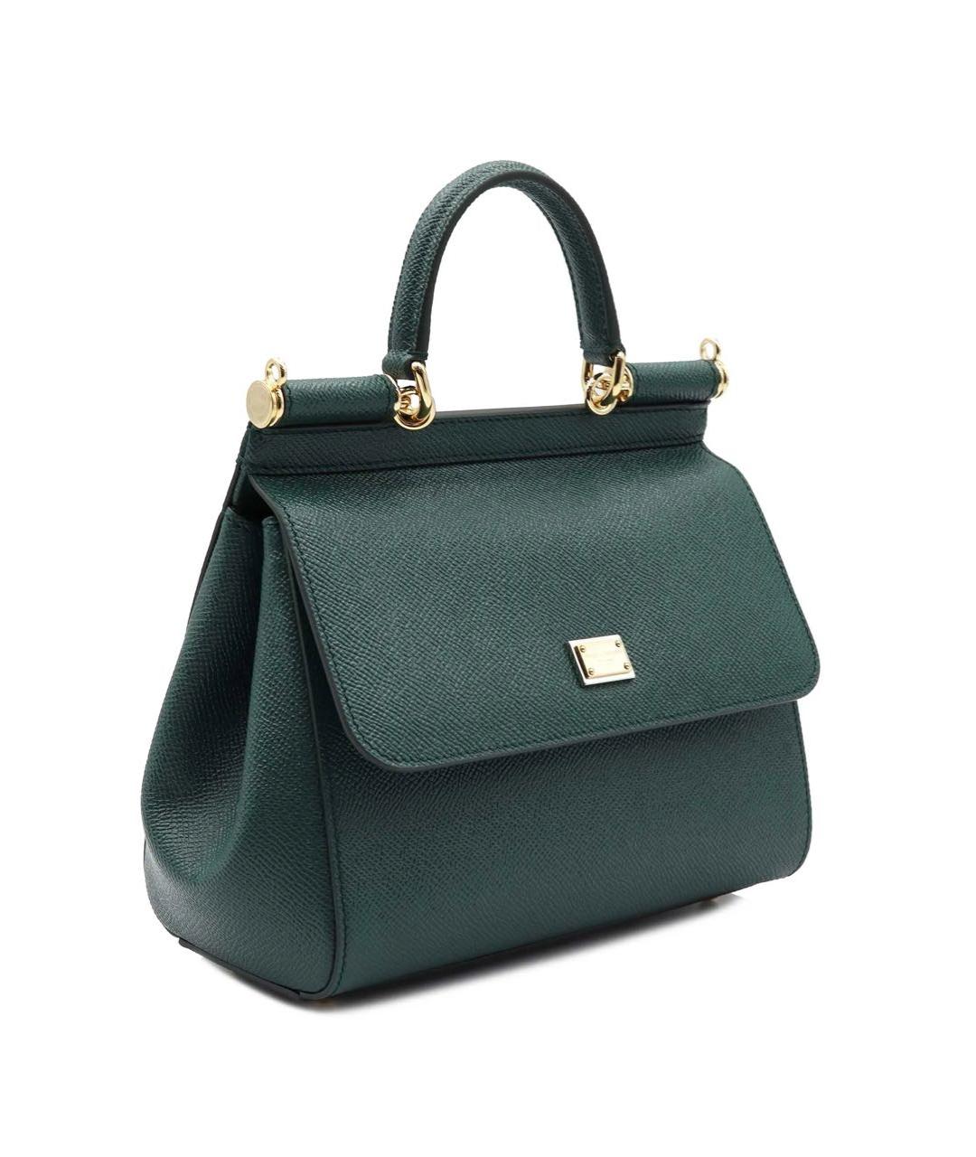 DOLCE&GABBANA Зеленая кожаная сумка с короткими ручками, фото 2