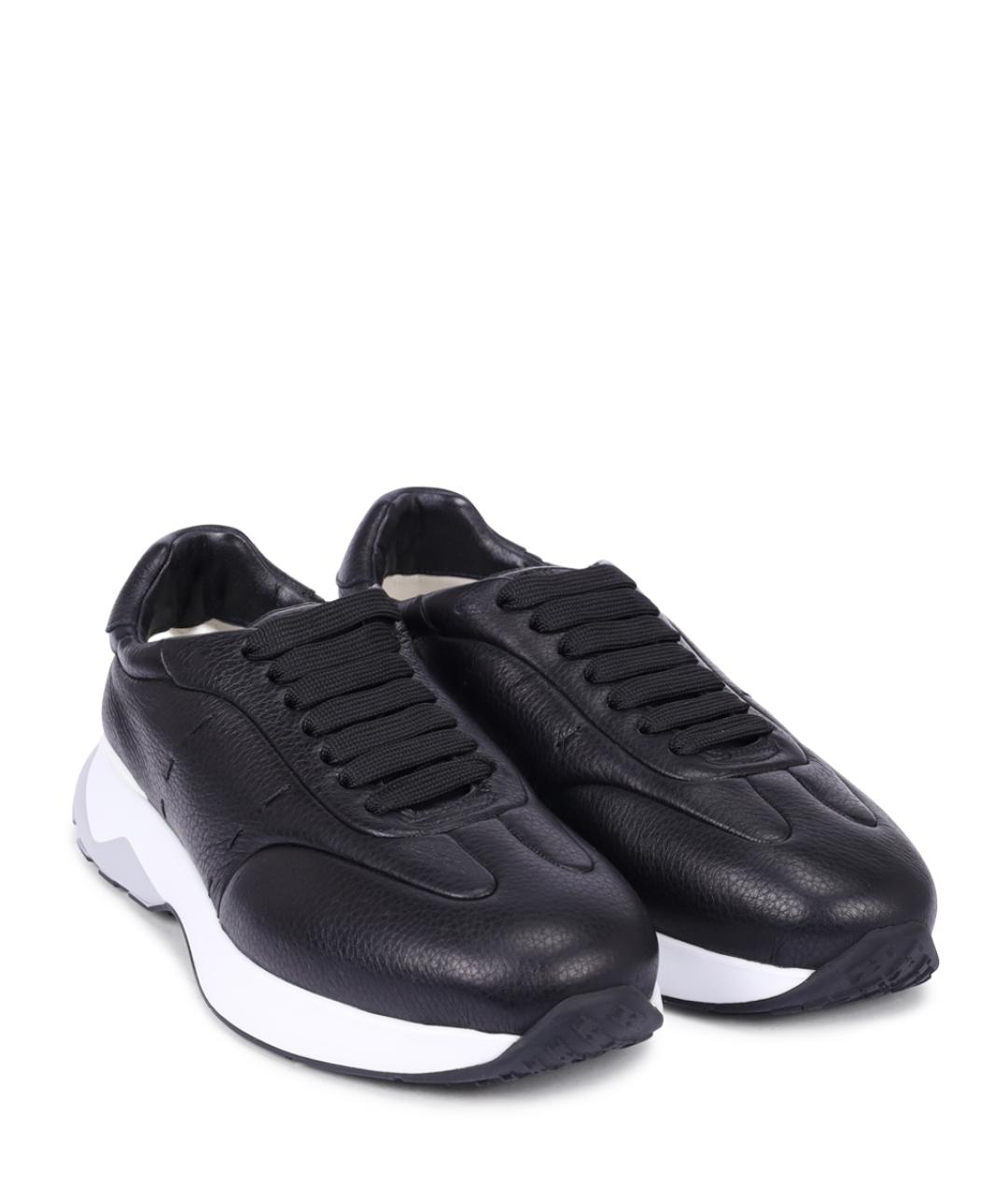 KITON Черные кожаные высокие кроссовки / кеды, фото 2