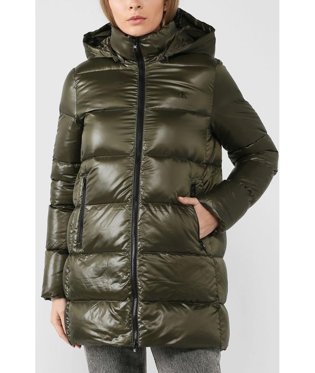 CALVIN KLEIN Зеленый полиэстеровый пуховик, фото 3