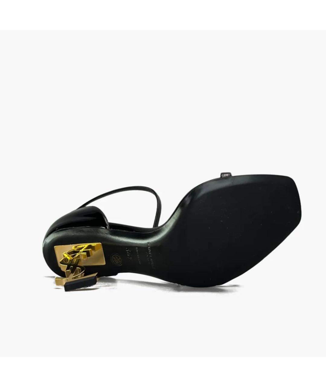 SAINT LAURENT Черные босоножки из лакированной кожи, фото 5