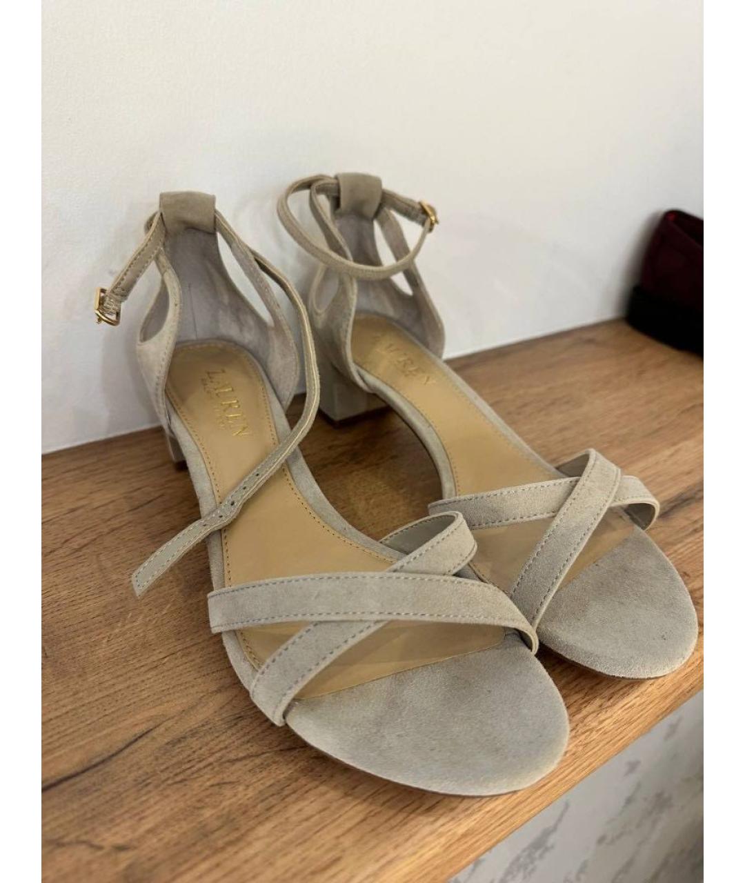 RALPH LAUREN Бежевые замшевые босоножки, фото 5