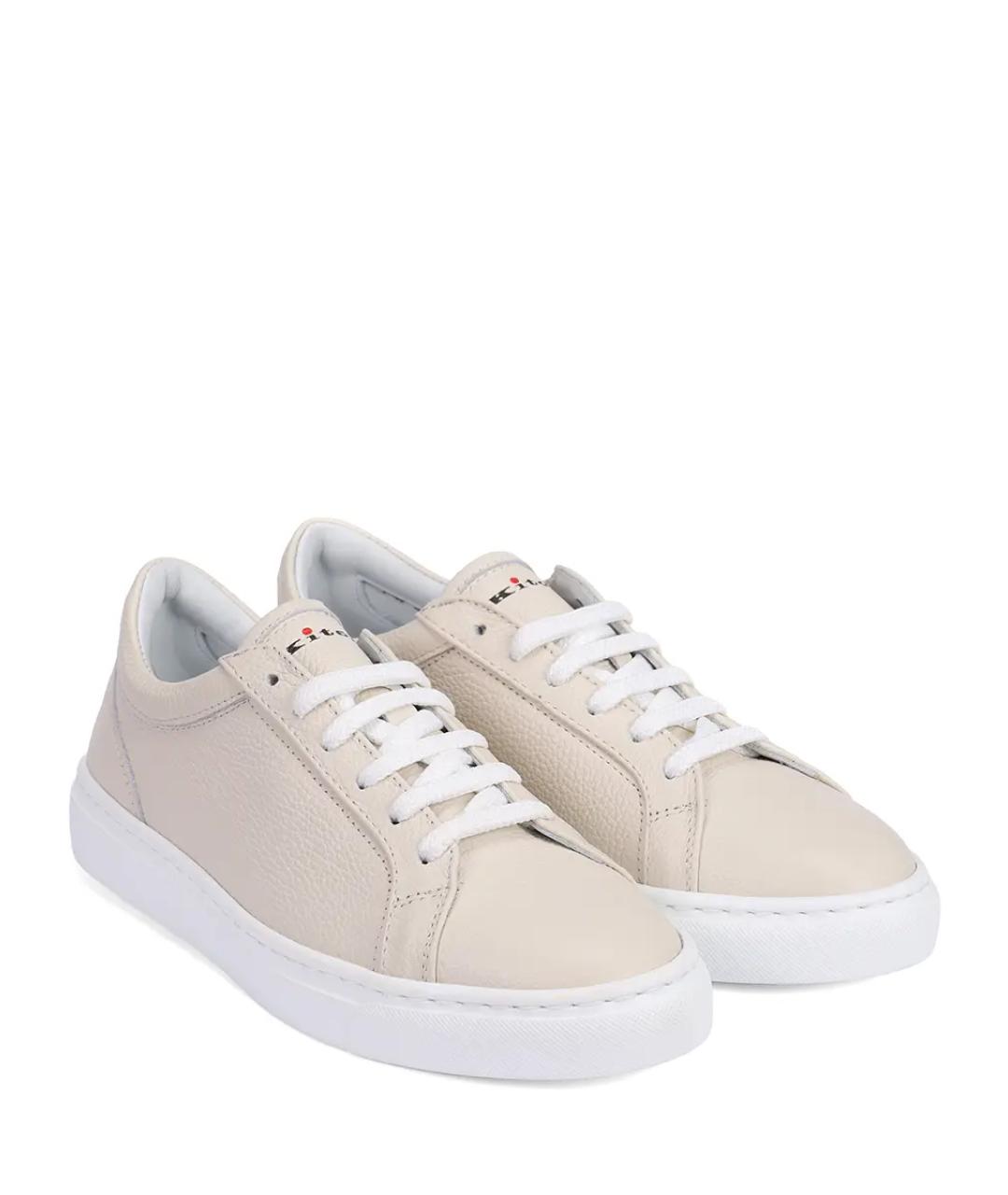 KITON Бежевые кожаные кеды, фото 2