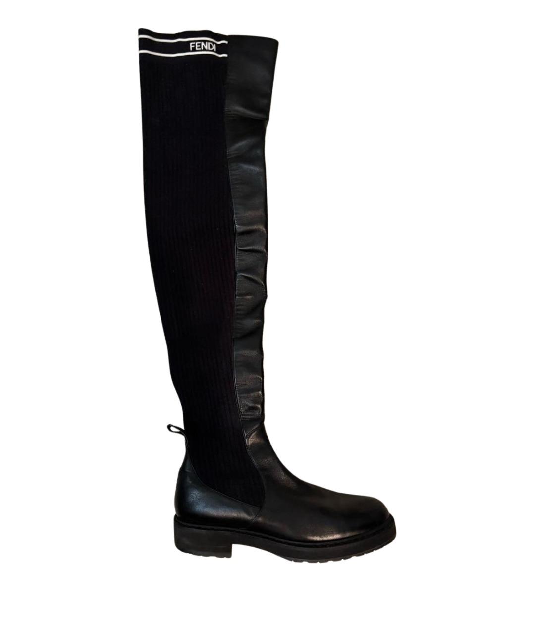 FENDI Черные кожаные ботфорты, фото 1