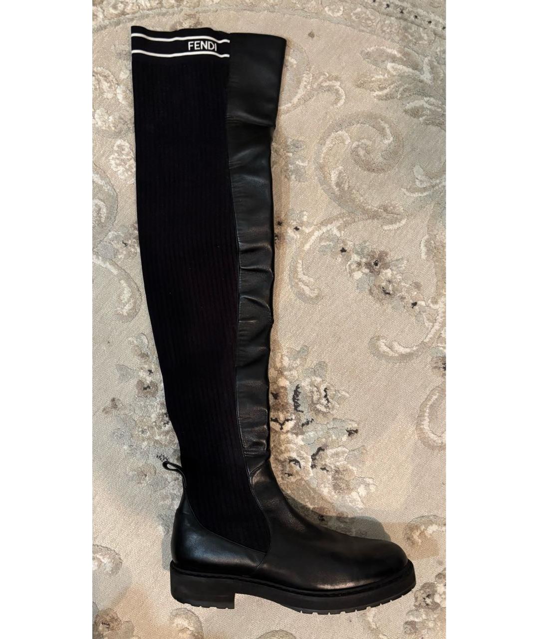 FENDI Черные кожаные ботфорты, фото 9
