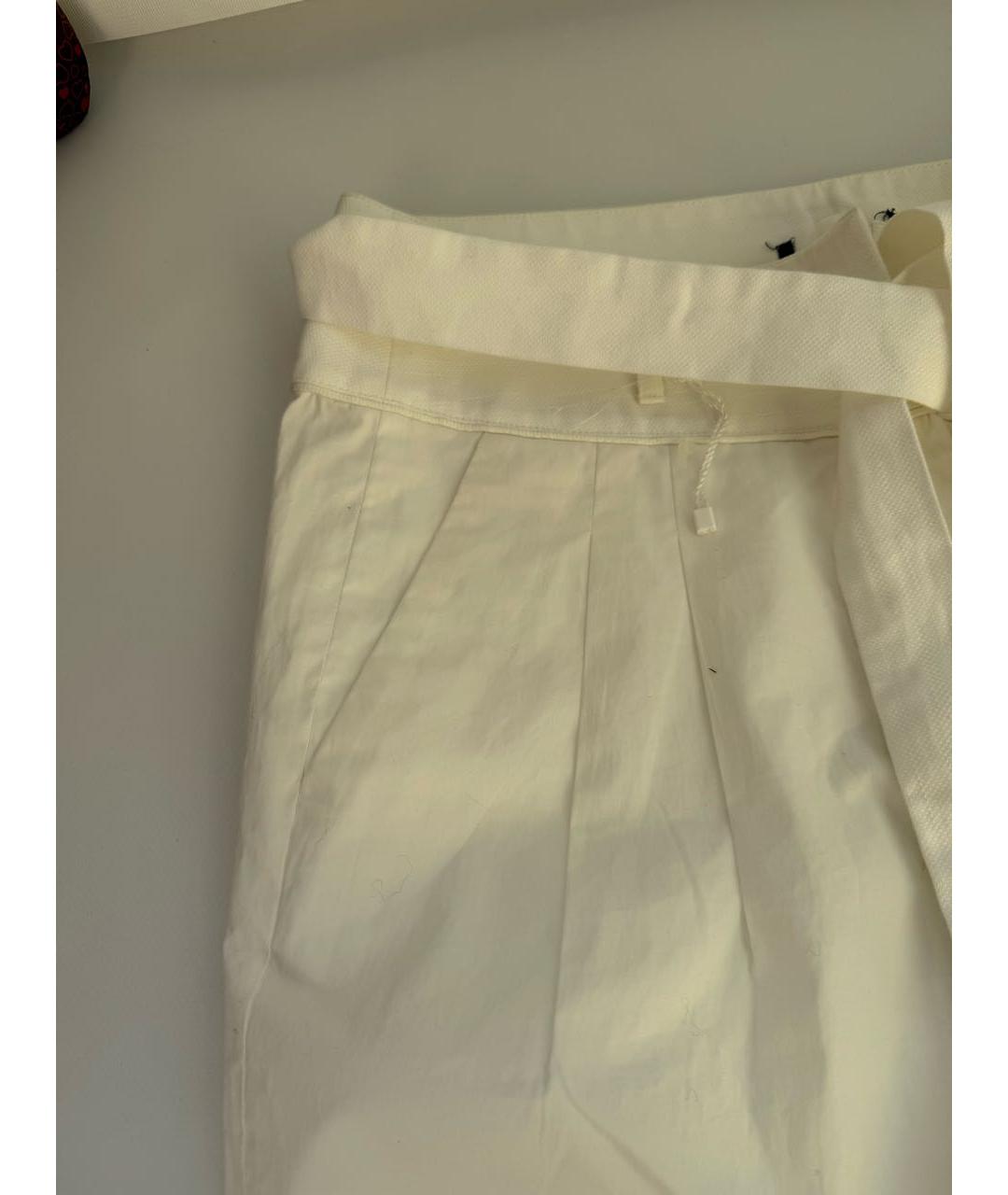'S MAX MARA Белые хлопко-эластановые прямые брюки, фото 4