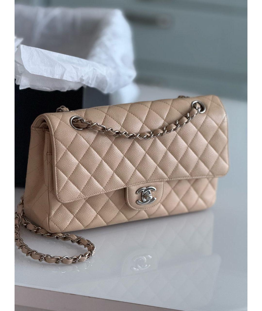 CHANEL Бежевая кожаная сумка через плечо, фото 9