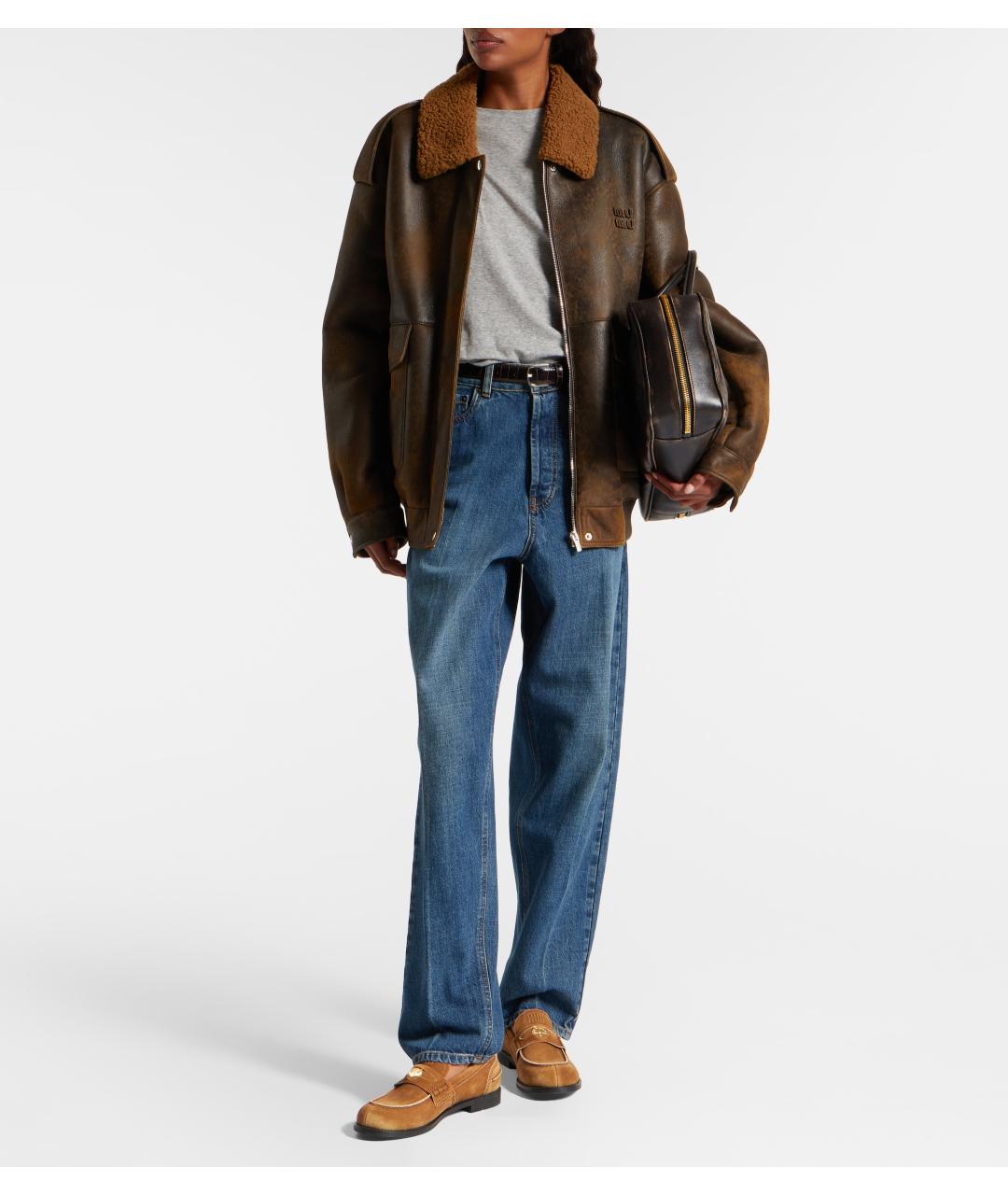 MIU MIU Коричневая кожаная дубленка, фото 3