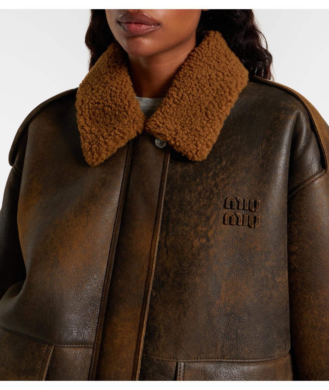 MIU MIU Коричневая кожаная дубленка, фото 5