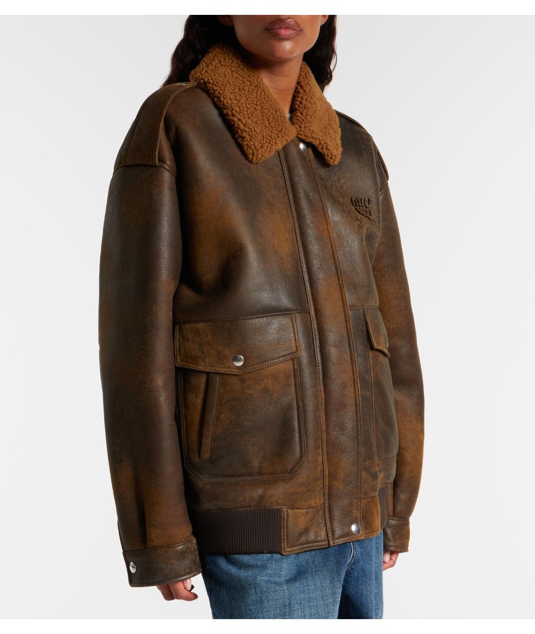 MIU MIU Коричневая кожаная дубленка, фото 2