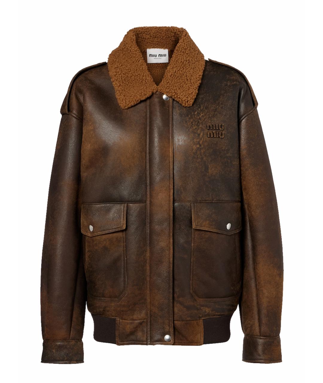 MIU MIU Коричневая кожаная дубленка, фото 1