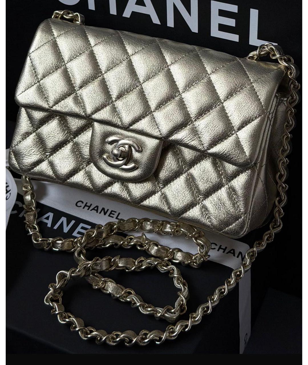 CHANEL Золотая кожаная сумка с короткими ручками, фото 3