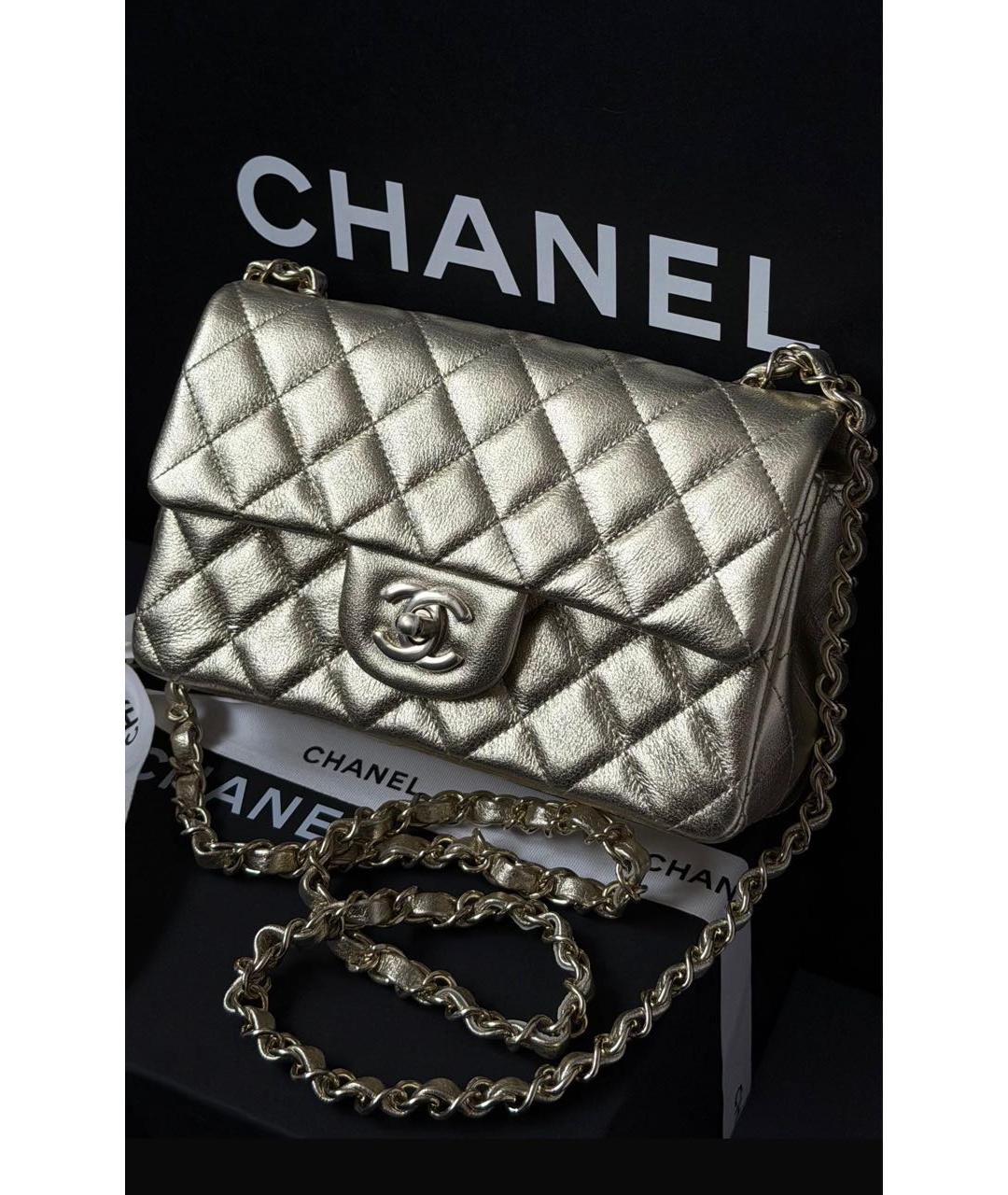 CHANEL Золотая кожаная сумка с короткими ручками, фото 2