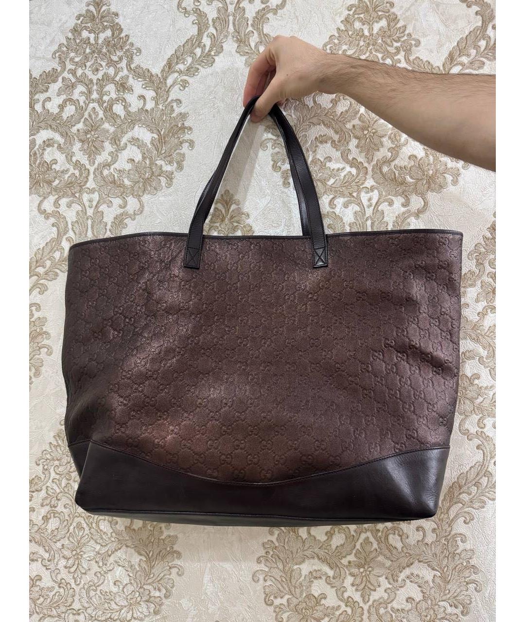 GUCCI Коричневая кожаная сумка с короткими ручками, фото 3