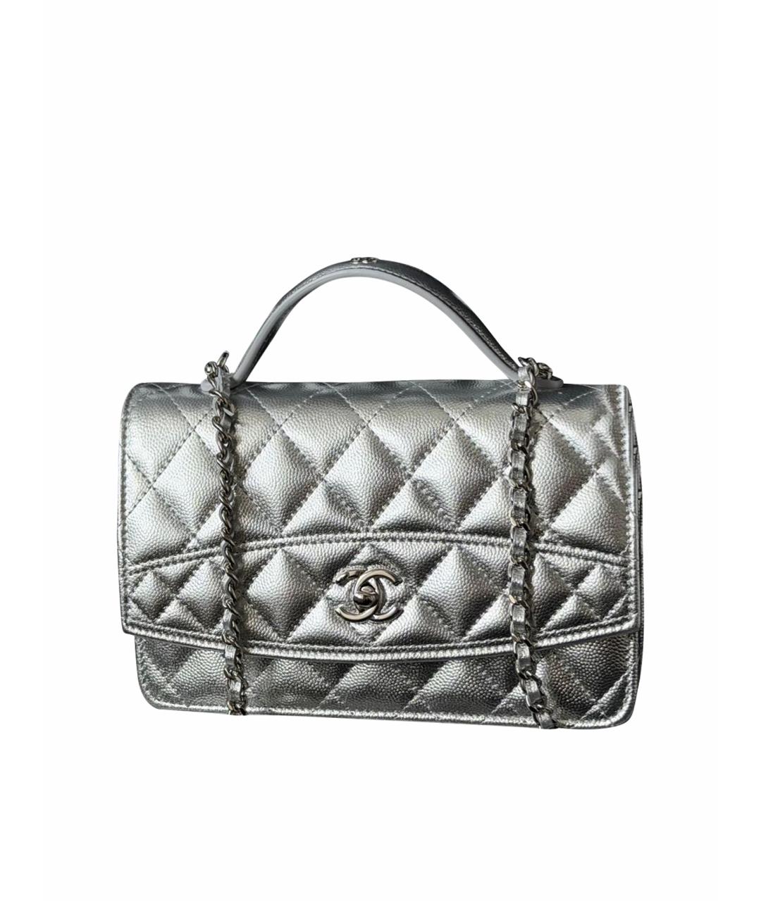 CHANEL Серебряная кожаная сумка с короткими ручками, фото 1