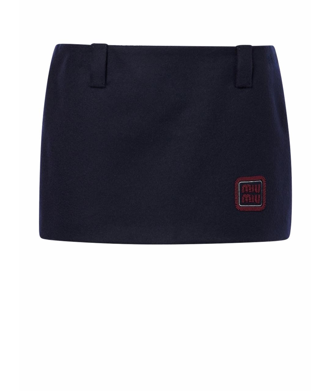 MIU MIU Темно-синяя шерстяная юбка мини, фото 1