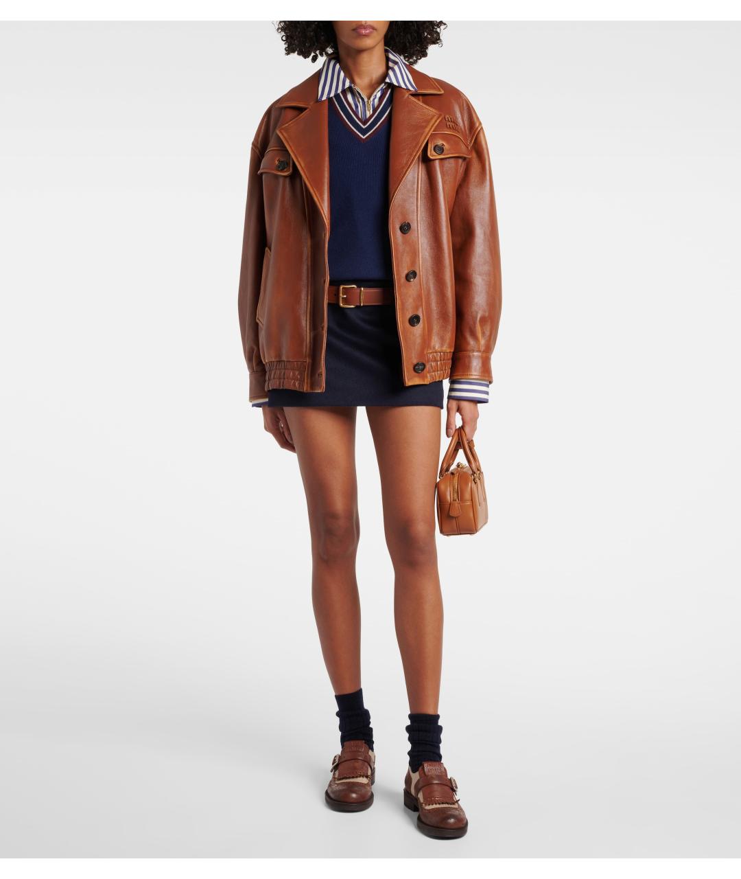 MIU MIU Темно-синяя шерстяная юбка мини, фото 3