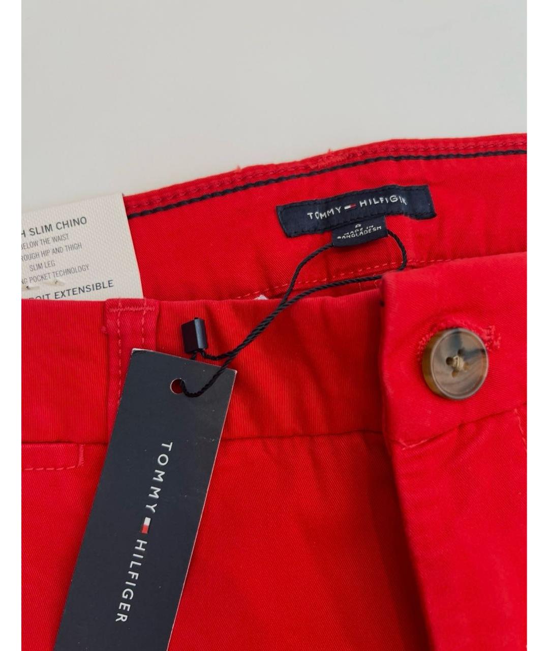 TOMMY HILFIGER Красные хлопко-эластановые прямые брюки, фото 3