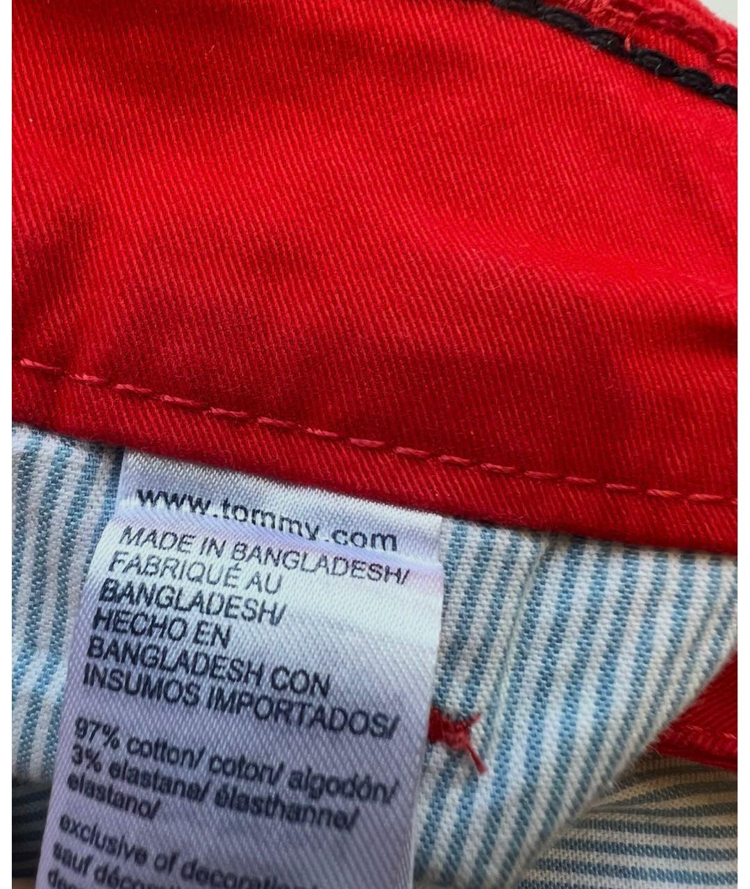 TOMMY HILFIGER Красные хлопко-эластановые прямые брюки, фото 5