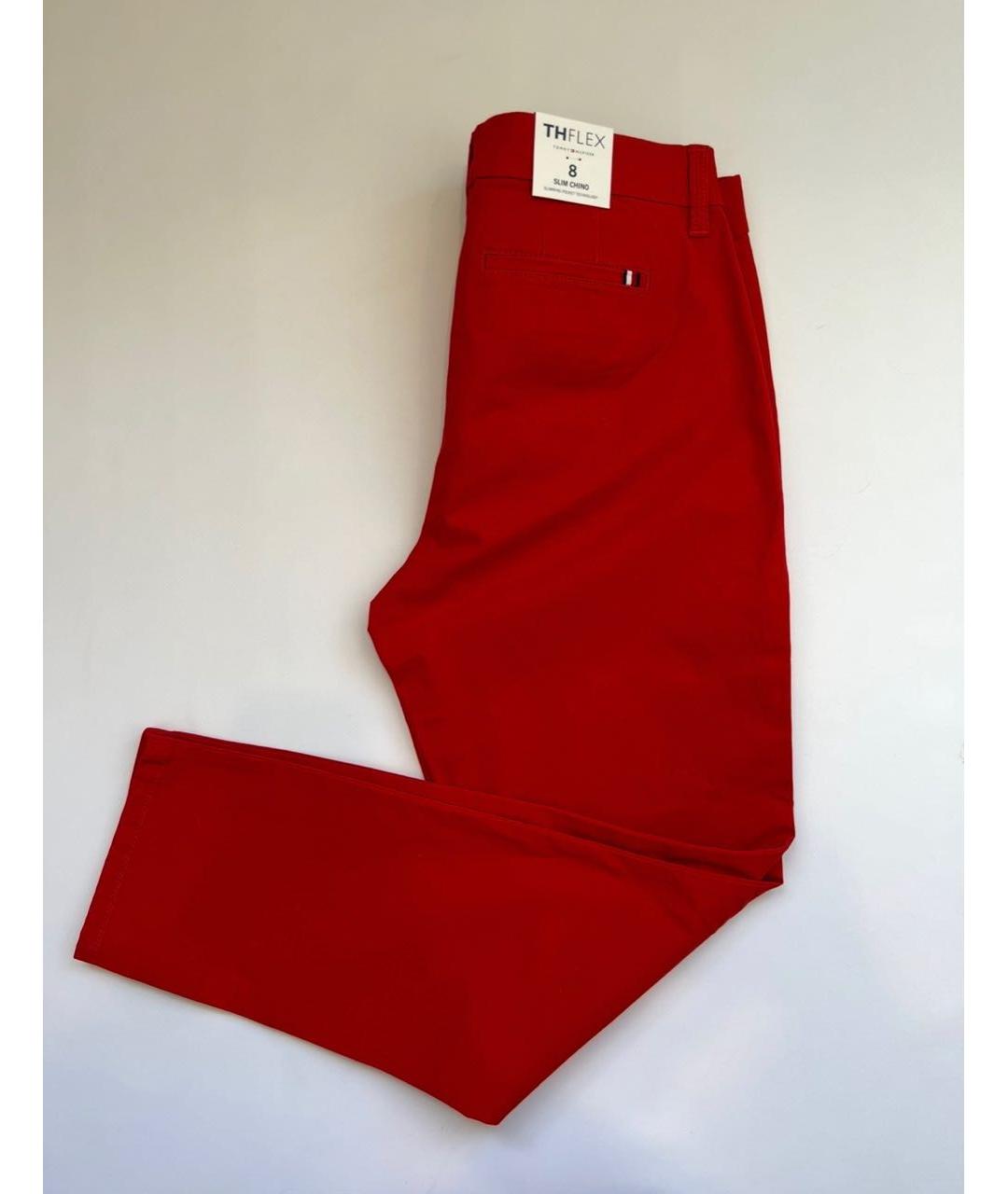 TOMMY HILFIGER Красные хлопко-эластановые прямые брюки, фото 2