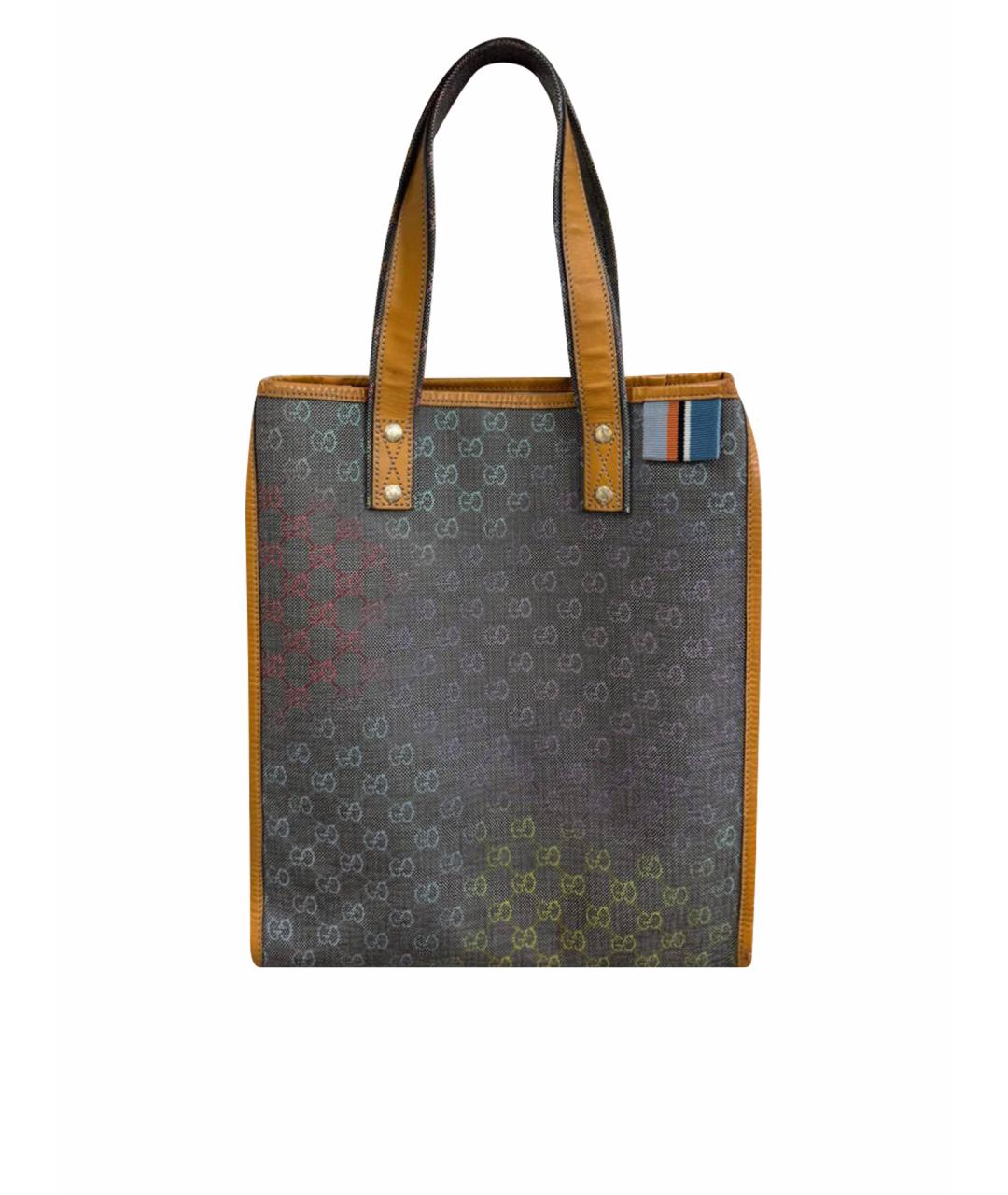 GUCCI Антрацитовая тканевая сумка с короткими ручками, фото 1