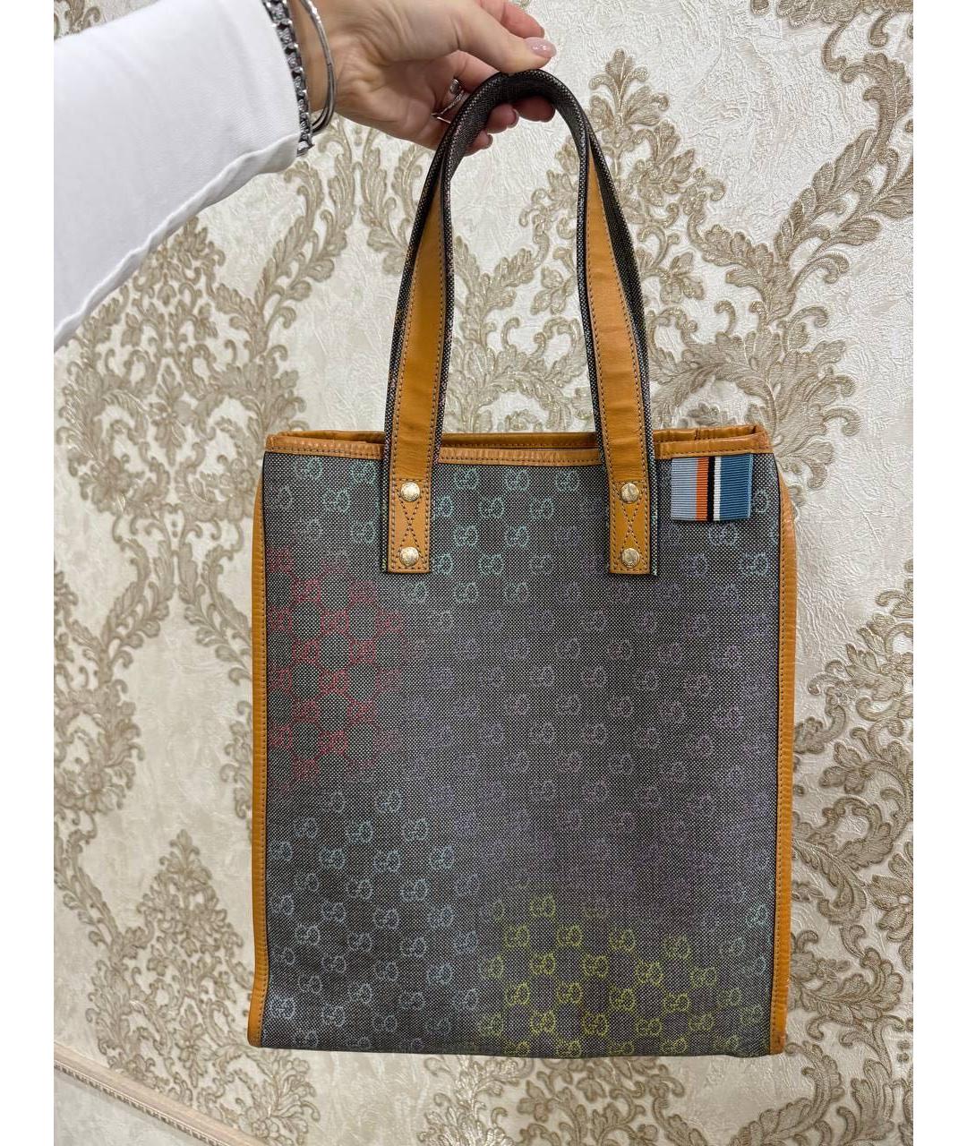 GUCCI Антрацитовая тканевая сумка с короткими ручками, фото 5