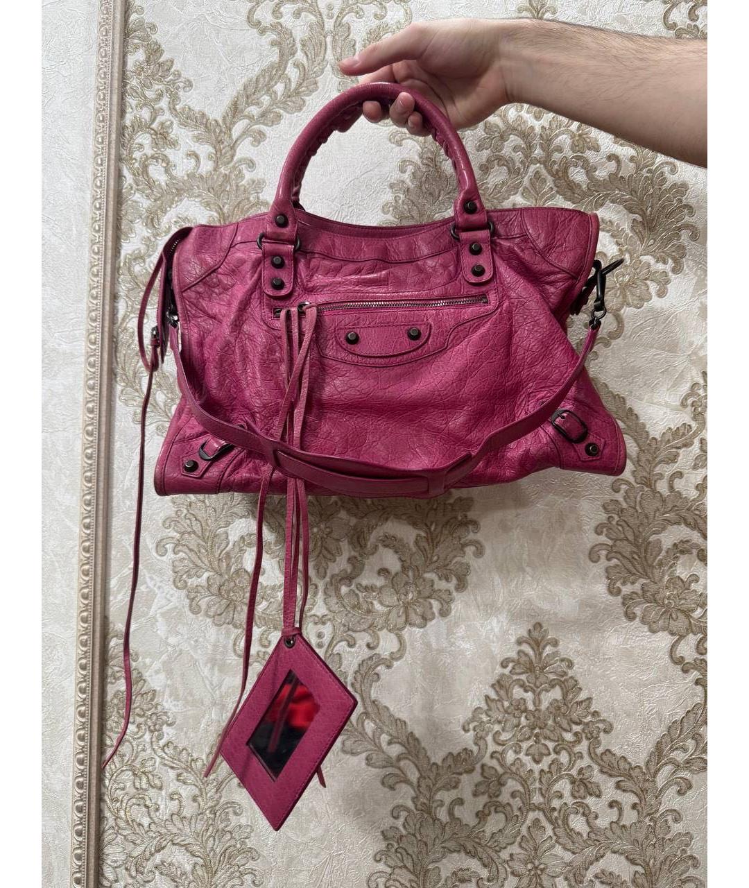 BALENCIAGA Розовая кожаная сумка с короткими ручками, фото 5