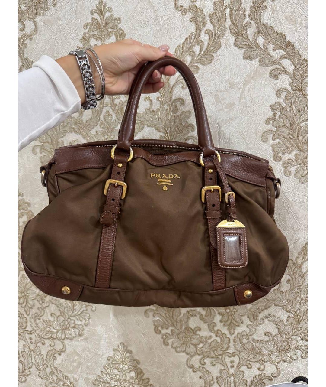 PRADA Коричневая тканевая сумка с короткими ручками, фото 5