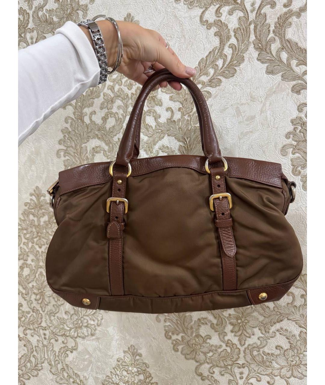 PRADA Коричневая тканевая сумка с короткими ручками, фото 3