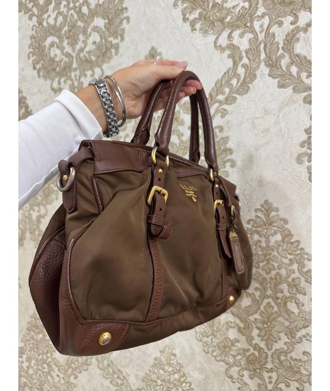 PRADA Коричневая тканевая сумка с короткими ручками, фото 2