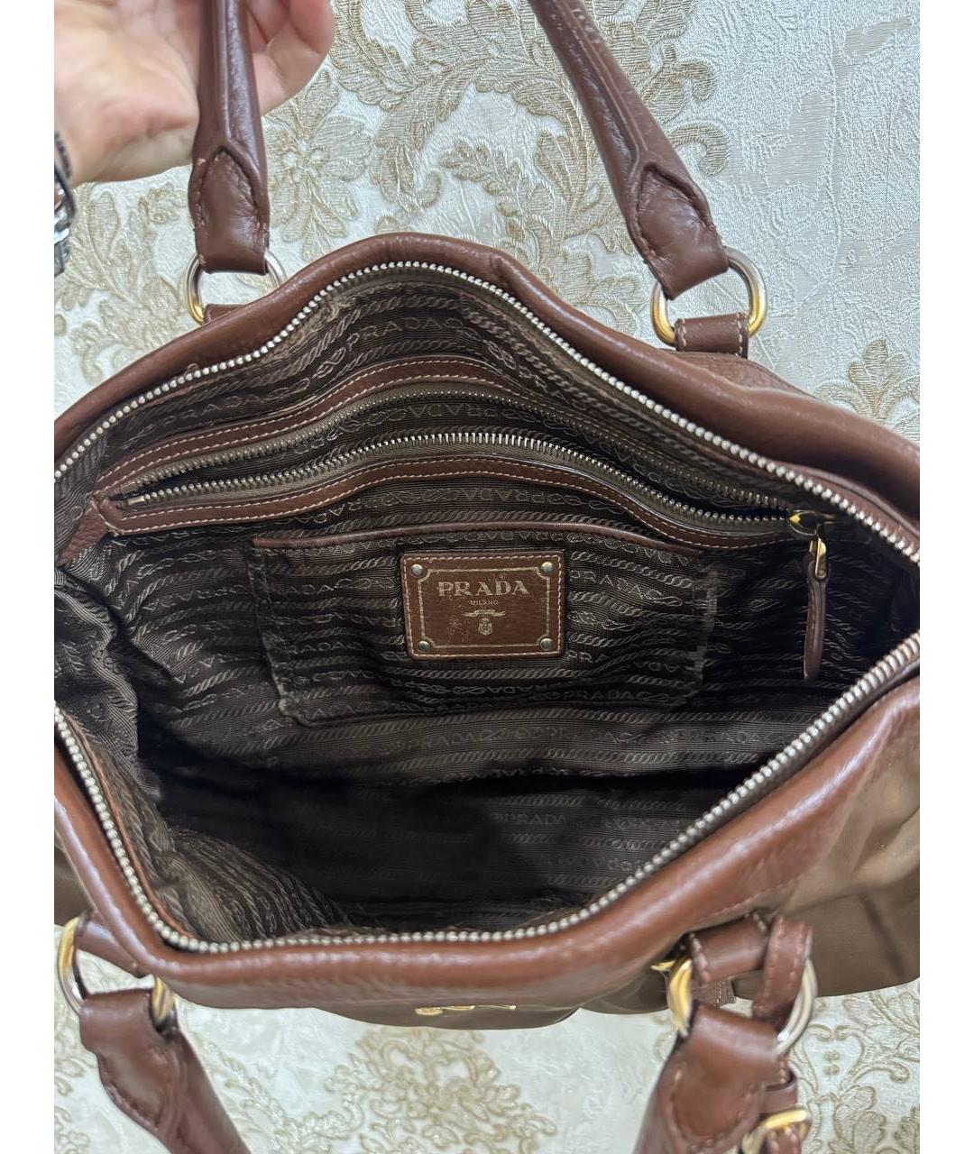 PRADA Коричневая тканевая сумка с короткими ручками, фото 4