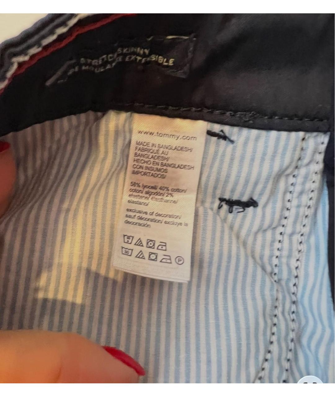 TOMMY HILFIGER Темно-синие хлопко-эластановые прямые брюки, фото 5