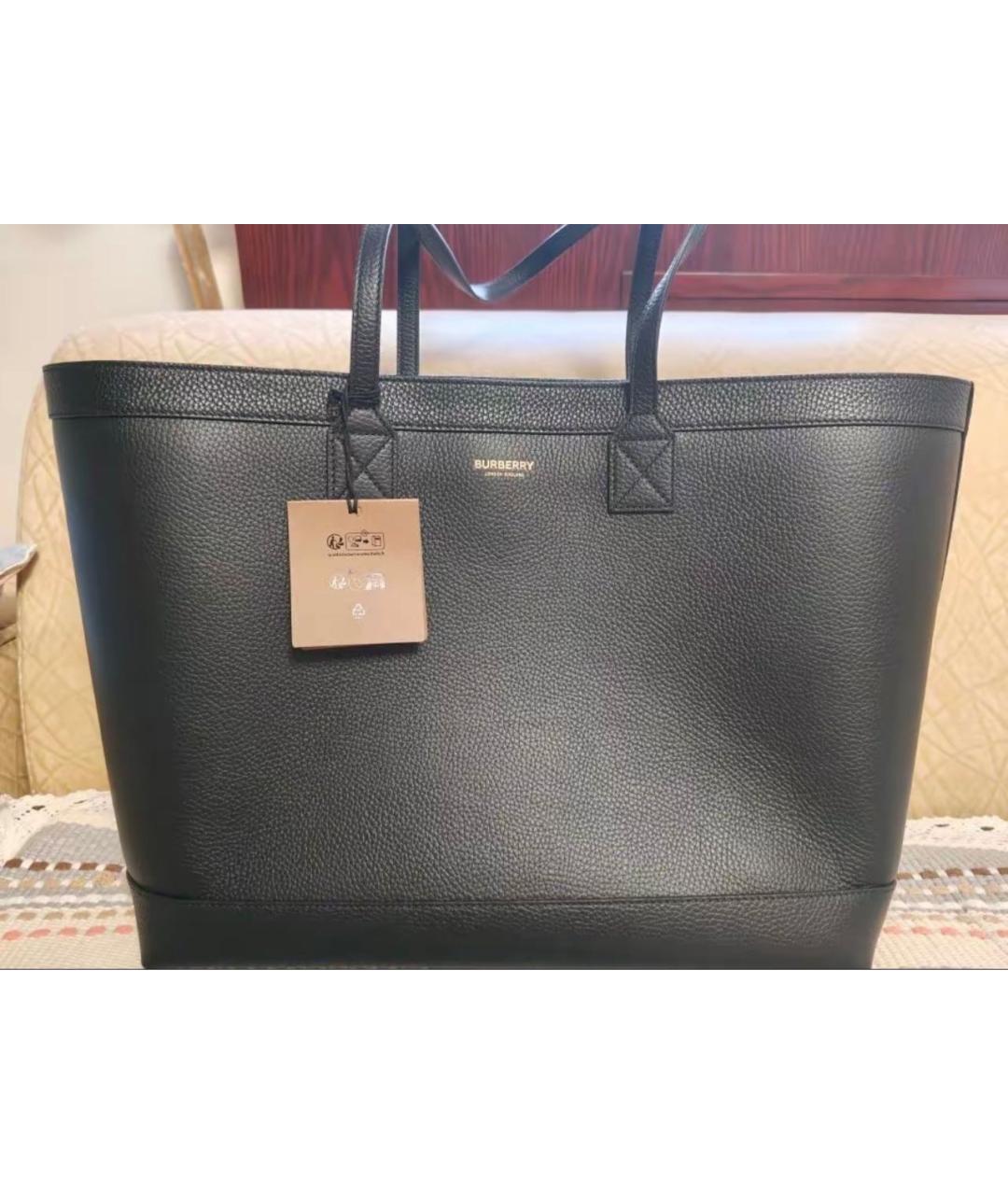 BURBERRY Черная кожаная сумка с короткими ручками, фото 6