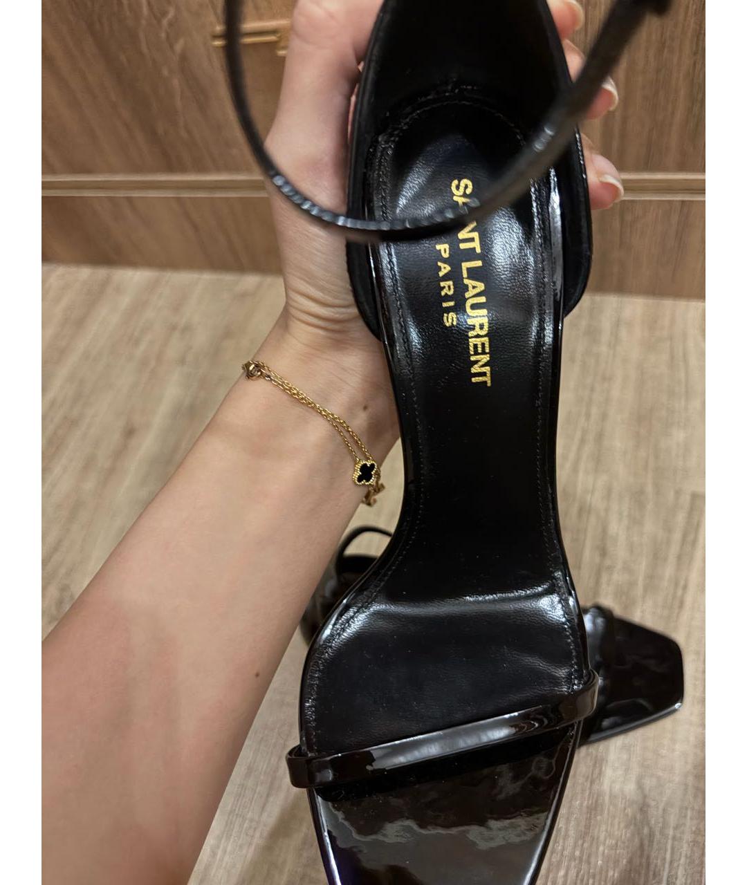 SAINT LAURENT Черные босоножки из лакированной кожи, фото 7