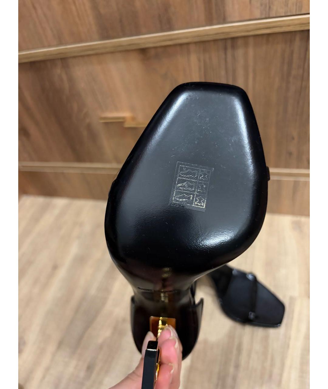 SAINT LAURENT Черные босоножки из лакированной кожи, фото 3